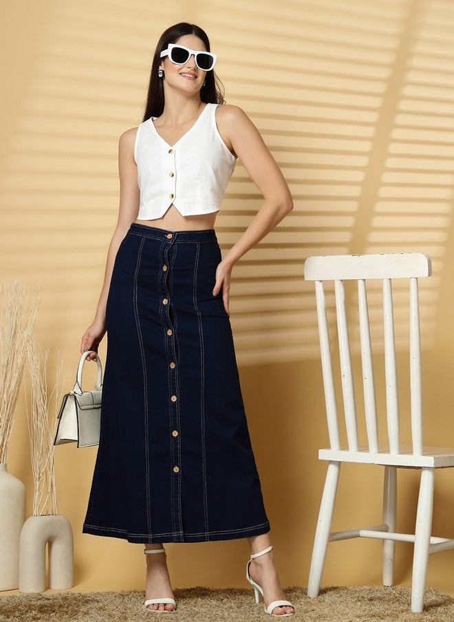 PlusS تنورة ماكسي دنيم على شكل حرف A للنساء - Image 5