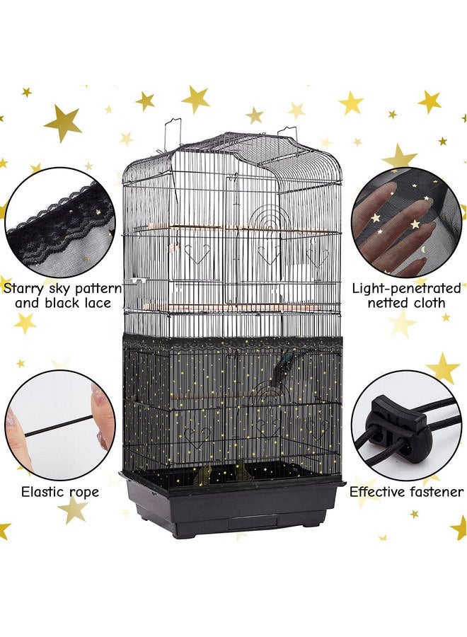 Shappy Large Bird Cage Cover Birdcage Nylon Mesh Net Cover Seed Feather Catcher Twinkle Star Universal Birdcage Cover Bird Seed Guard Skirt for Parakeet Macaw African Round Square Cage (Black, L)  - Image 3