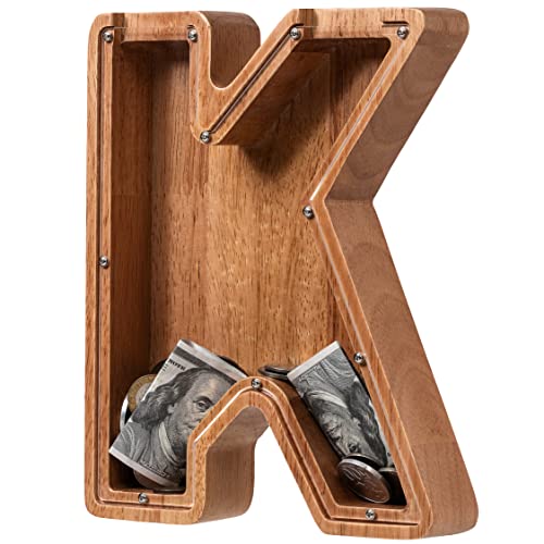 ladenk Piggy Bank for Kids Boys Girls Wooden Large Letter Piggy Bank Alphabet Money Bank with Initial K Coin Bank Fun Gifts for Birthday Christmas Festival Baby Shower - Image 1