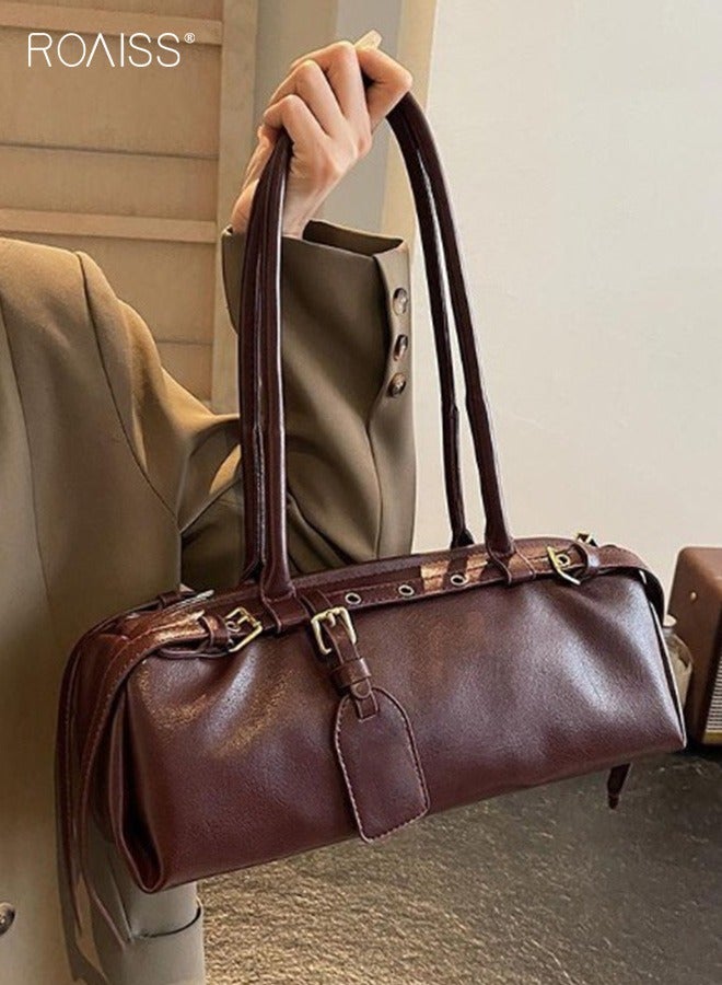 roaiss Women's Baguette Shoulder Bag Long Rectangular Microfiber Leather Fashion Handbags Ladies Retro High End Large Capacity Underarm Bags for Daily Use Work Wine Red  - Image 1