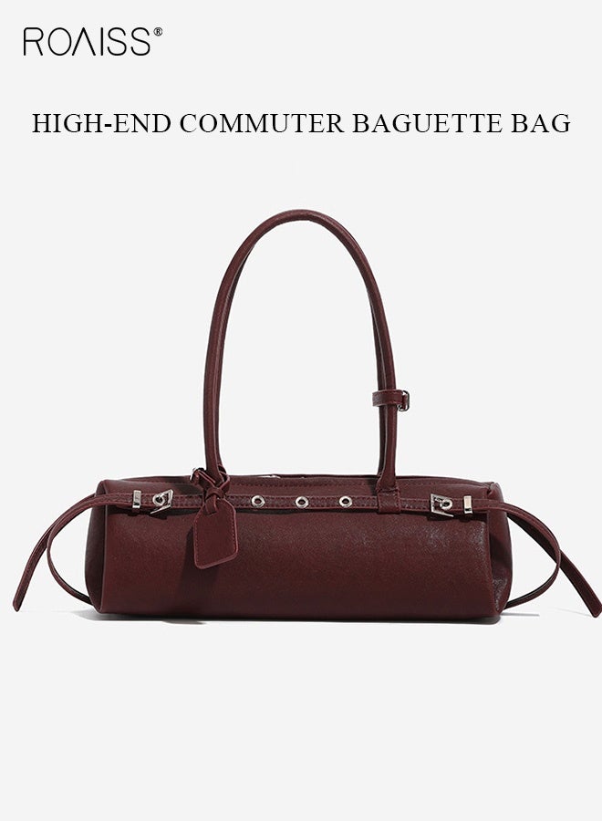roaiss Women's Baguette Shoulder Bag Long Rectangular Microfiber Leather Fashion Handbags Ladies Retro High End Large Capacity Underarm Bags for Daily Use Work Wine Red  - Image 5