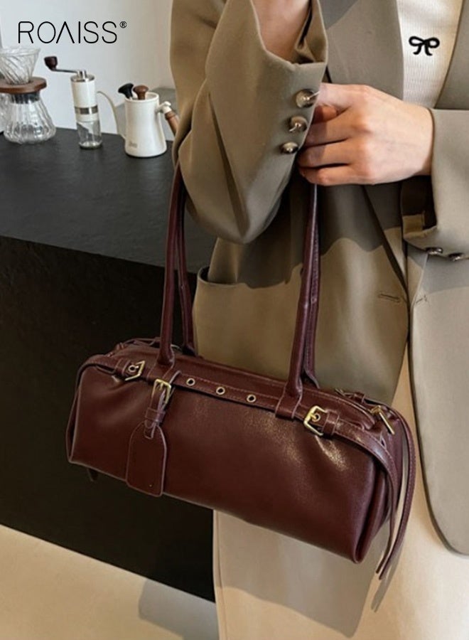 roaiss Women's Baguette Shoulder Bag Long Rectangular Microfiber Leather Fashion Handbags Ladies Retro High End Large Capacity Underarm Bags for Daily Use Work Wine Red  - Image 3