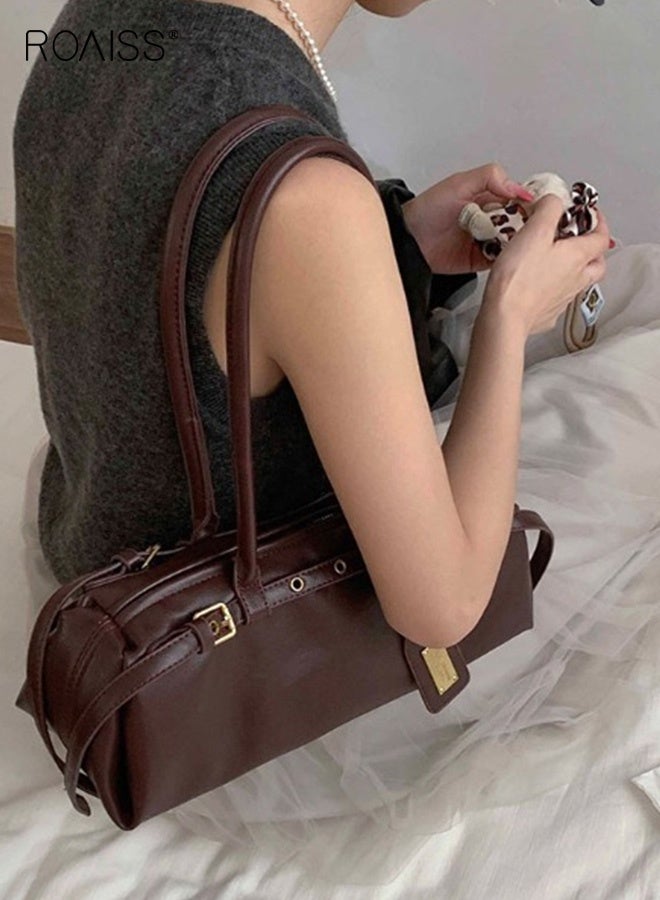 roaiss Women's Baguette Shoulder Bag Long Rectangular Microfiber Leather Fashion Handbags Ladies Retro High End Large Capacity Underarm Bags for Daily Use Work Wine Red  - Image 4