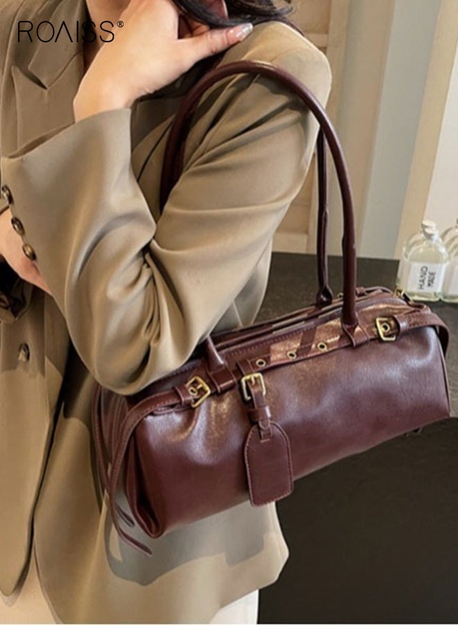 roaiss Women's Baguette Shoulder Bag Long Rectangular Microfiber Leather Fashion Handbags Ladies Retro High End Large Capacity Underarm Bags for Daily Use Work Wine Red  - Image 2