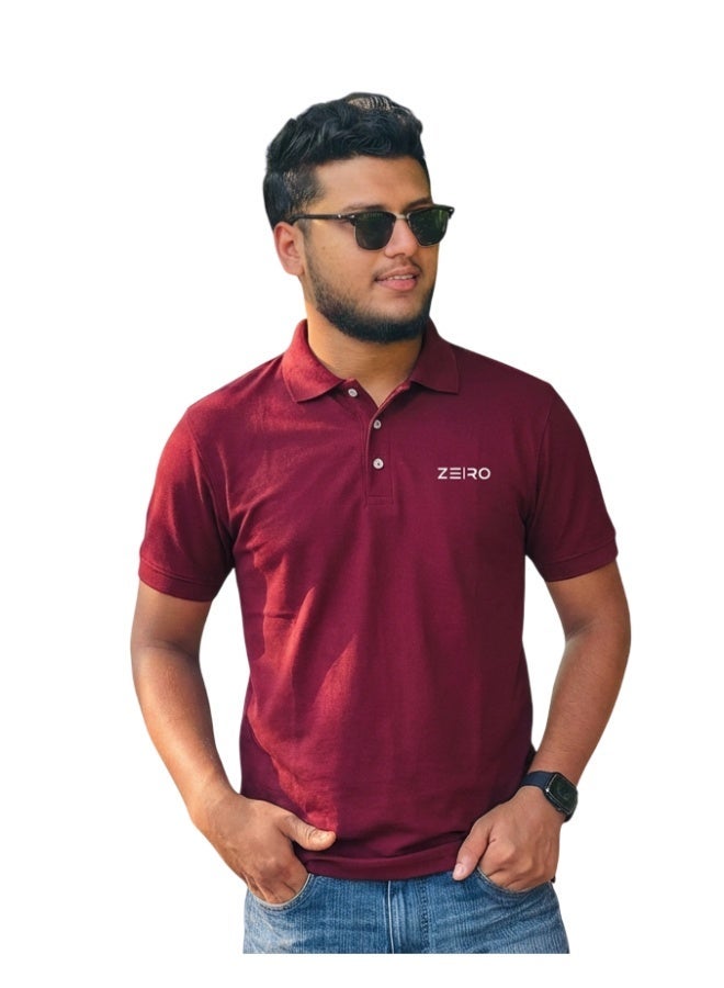 ZE|RO Men’s Slim Fit Collar Polo T-Shirts - Maroon - Image 3
