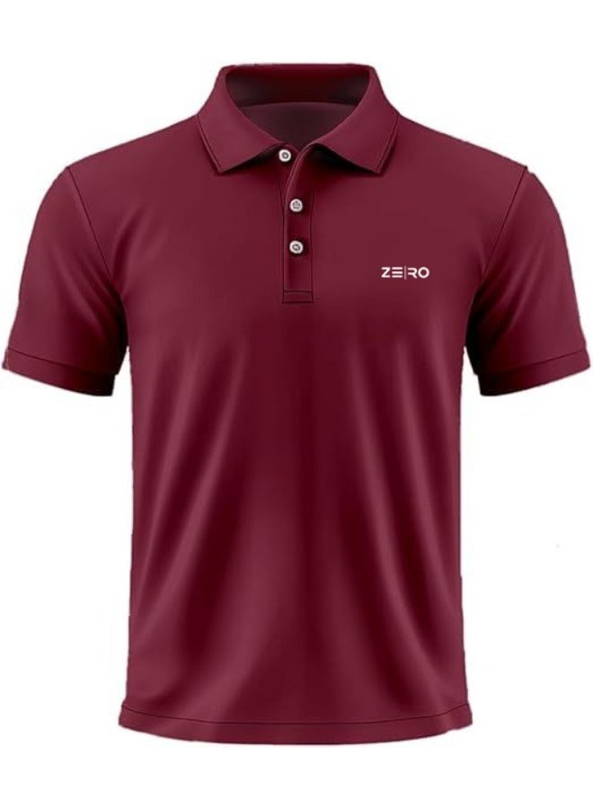 ZE|RO Men’s Slim Fit Collar Polo T-Shirts - Maroon - Image 1