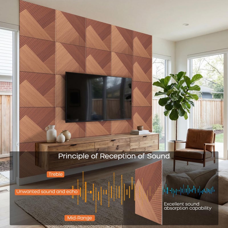 BUBOS Self-Adhesive Acoustic Wall Panels,6 Pack Wood-Pattern Soundproof Wall Panels, Total Size 70.8 x 47.2 Inches Decorative Sound Absorbing Panels for Studio, Home,Deep Diamond Weave - Image 5