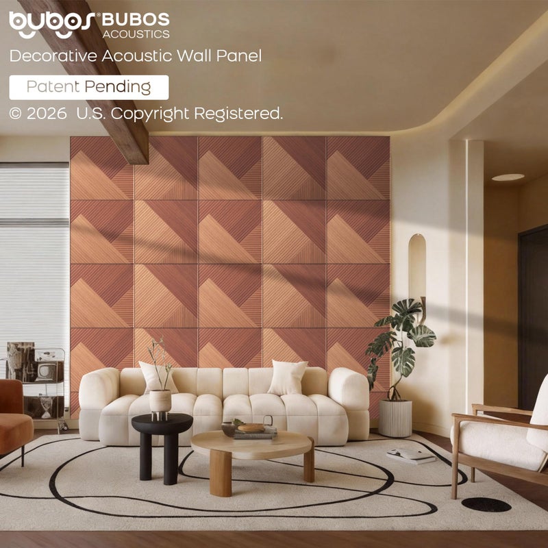 BUBOS Self-Adhesive Acoustic Wall Panels,6 Pack Wood-Pattern Soundproof Wall Panels, Total Size 70.8 x 47.2 Inches Decorative Sound Absorbing Panels for Studio, Home,Deep Diamond Weave - Image 2