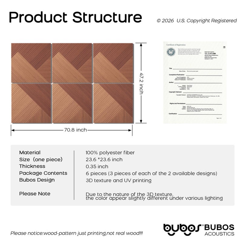 BUBOS Self-Adhesive Acoustic Wall Panels,6 Pack Wood-Pattern Soundproof Wall Panels, Total Size 70.8 x 47.2 Inches Decorative Sound Absorbing Panels for Studio, Home,Deep Diamond Weave - Image 3