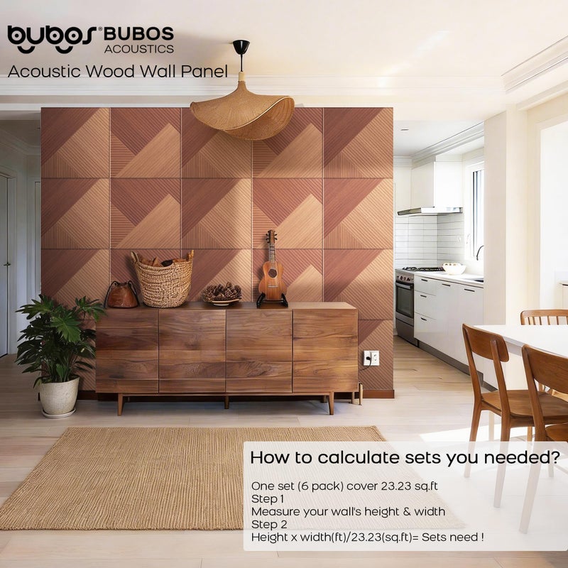 BUBOS Self-Adhesive Acoustic Wall Panels,6 Pack Wood-Pattern Soundproof Wall Panels, Total Size 70.8 x 47.2 Inches Decorative Sound Absorbing Panels for Studio, Home,Deep Diamond Weave - Image 4