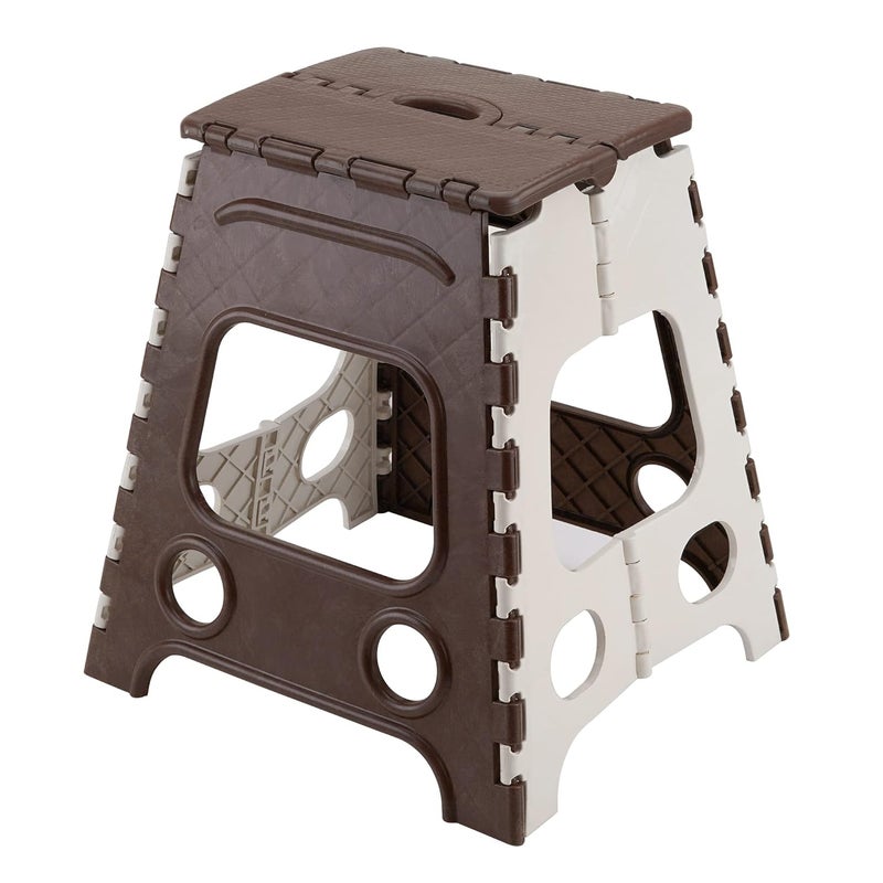 Primelife Plastic 18 Inch Folding Step StoolSuper Strong Foldable Stool for Adults Kids Portable Plastic Step Stool Non Slip Folding Stools for Kitchen Bathroom Bedroom Office Brown White