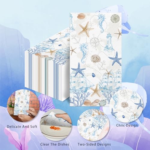 wuhuzsm 100 Pcs Nautical Coastal Paper Napkins, Sea Blue Disposable Guest Towels for Wedding, Boat & Beach Parties, Bathroom Hand Towels, Dinner Decorative Supplies - Image 3