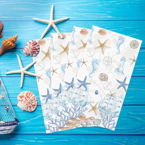 wuhuzsm 100 Pcs Nautical Coastal Paper Napkins, Sea Blue Disposable Guest Towels for Wedding, Boat & Beach Parties, Bathroom Hand Towels, Dinner Decorative Supplies - Image 4
