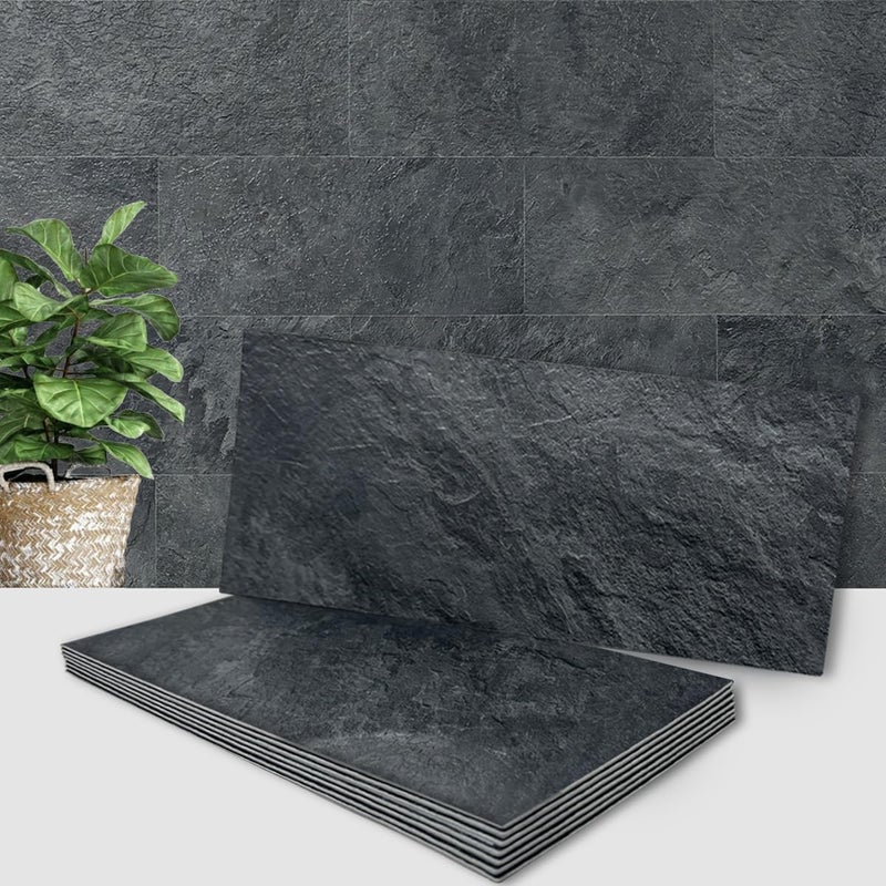 AULIGET 6" x 12" Black Slate Peel and Stick Backsplash Wall Tiles, PVC Faux Stone Stick on Tiles for Backsplash Kitchen, Bathroom, Laundry Room, Camper, Fireplace (Pack of 20) - Image 1