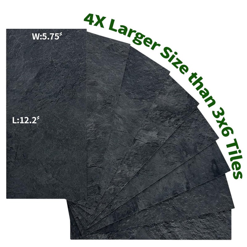 AULIGET 6" x 12" Black Slate Peel and Stick Backsplash Wall Tiles, PVC Faux Stone Stick on Tiles for Backsplash Kitchen, Bathroom, Laundry Room, Camper, Fireplace (Pack of 20) - Image 5