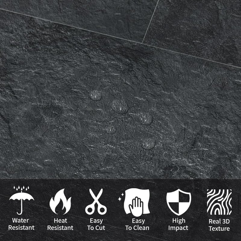 AULIGET 6" x 12" Black Slate Peel and Stick Backsplash Wall Tiles, PVC Faux Stone Stick on Tiles for Backsplash Kitchen, Bathroom, Laundry Room, Camper, Fireplace (Pack of 20) - Image 2