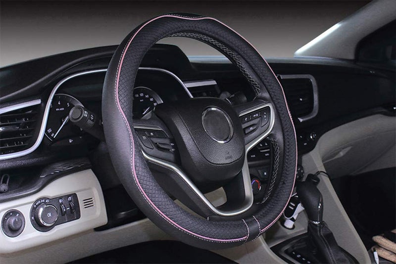 Mayco Bell Large Size Steering Wheel Cover AntiSlipSafetySoftBreathableDurableFull SurroundComfortable Grip Microfiber Leather 15516 inch Black Pink