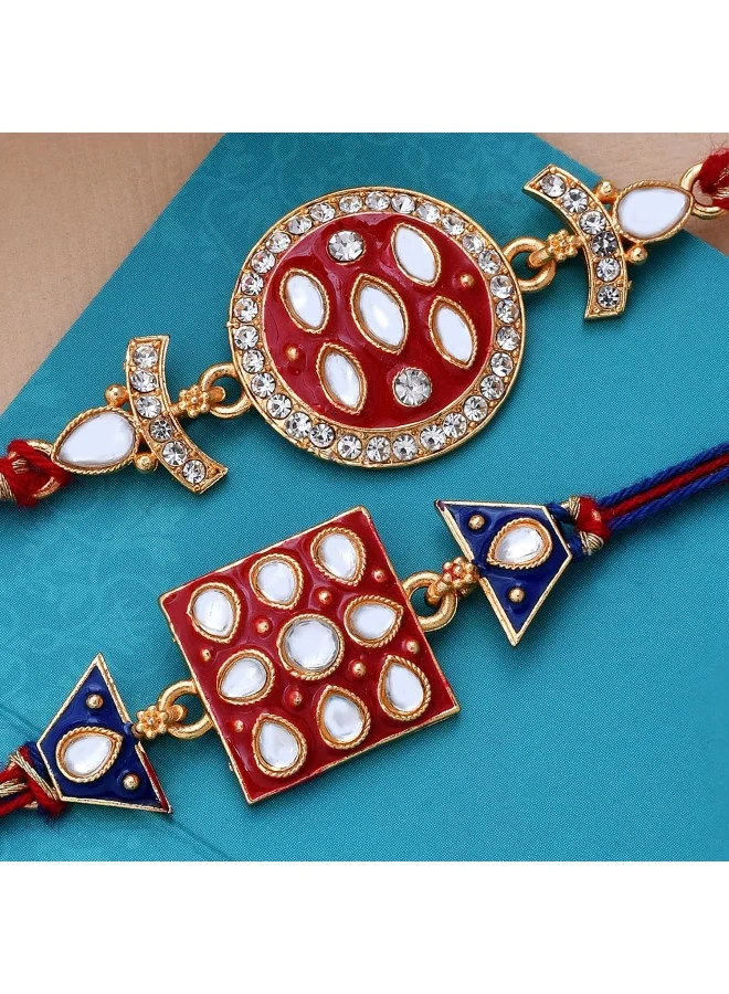 VOYLLA Set Of 2 Enameled Rakhis Studded With Kundan And Cz Sparkling