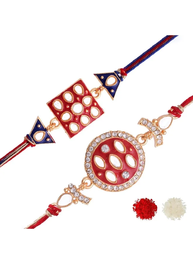 VOYLLA Set Of 2 Enameled Rakhis Studded With Kundan And Cz Sparkling