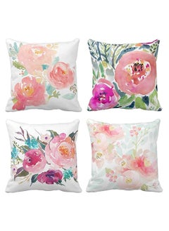 Y&D Throw Pillow Covers, Set of 4 Peonies Summer Watercolor Floral Covers Decorative Cases for Sofa Couch Living Room Outdoor (45 * 45 cm)  - Image 1