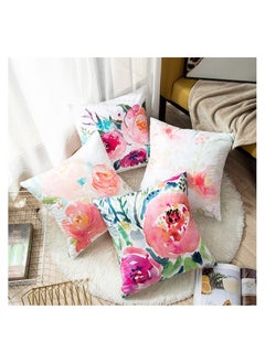Y&D Throw Pillow Covers, Set of 4 Peonies Summer Watercolor Floral Covers Decorative Cases for Sofa Couch Living Room Outdoor (45 * 45 cm)  - Image 3