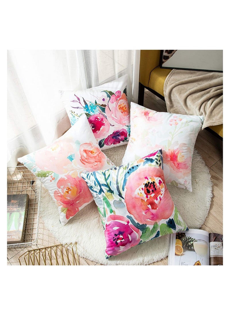 Y&D Throw Pillow Covers, Set of 4 Peonies Summer Watercolor Floral Covers Decorative Cases for Sofa Couch Living Room Outdoor (45 * 45 cm)  - Image 3
