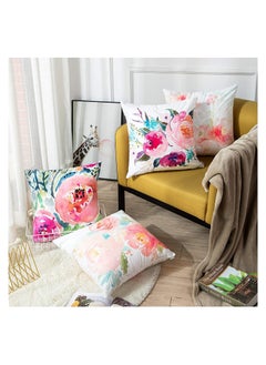 Y&D Throw Pillow Covers, Set of 4 Peonies Summer Watercolor Floral Covers Decorative Cases for Sofa Couch Living Room Outdoor (45 * 45 cm)  - Image 2