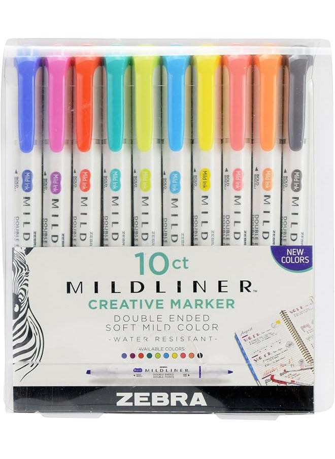 ZEBRA Pen Mildliner Double Ended Highlighter Broad And Fine Tips Refresh And Friendly Colors 10 Count  - Image 1