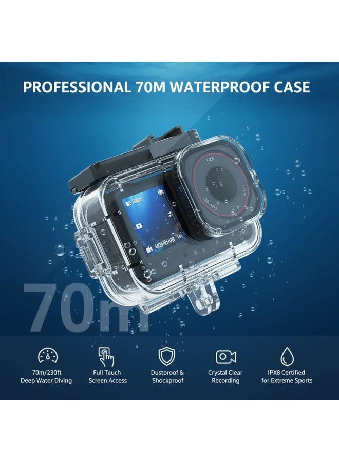 BMUUPY طقم ملحقات متوافق مع DJI OSMO Action 6 مع علبة حماية مائية بعمق 70 متر، واقي شاشة زجاجي مقسى، مقبض عائم، حقيبة حمل كبيرة، وحوامل للصدر/الرأس/المقود - Image 2