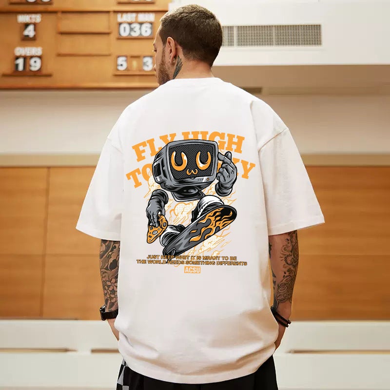Short Sleeve Men'S T-Shirt 2024 Plus Size Fashion Brand Loose Half Sleeve Printed White Round Neck Student T-Shirt - Image 2