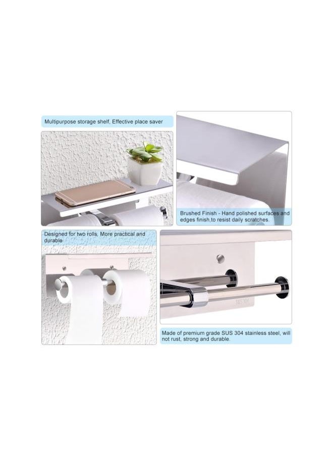 Generic - Bathroom Toilet Paper Holder with Shelf, Stainless Steel Double Roll Toilet Tissue Holder Dual Wall Mounted for Mobile Phone Storage, Commercial Toilet Paper Dispenser, Brushed Nickel - Image 1