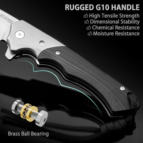 NedFoss W.SWAN Pocket Knife, Sharp D2 Steel Folding Knife with Clip, G10 Handle, Safety Liner Lock, Large Pocket Knives for Hiking, Outdoor, Mens Gift - Image 3