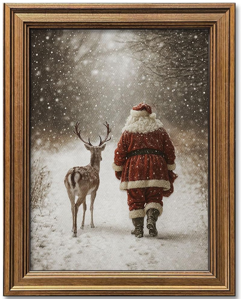 Hamduker Santa Claus Reindeer Art DecorWinter Santa and Reindeer Canvas Wall Art Vintage Christmas Decor for Home Living Room Bedroom Size 95x12x1pcs - Image 2
