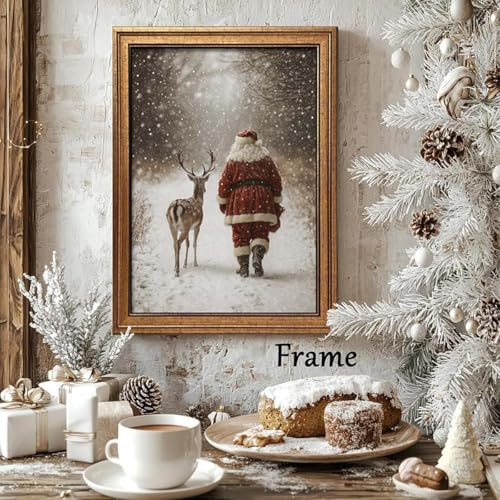 Hamduker Santa Claus Reindeer Art DecorWinter Santa and Reindeer Canvas Wall Art Vintage Christmas Decor for Home Living Room Bedroom Size 95x12x1pcs - Image 3