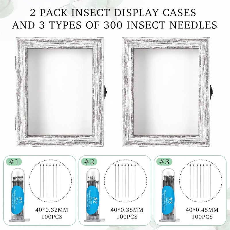 Macarrie 2 Pcs Insect Display Case Collection Shadow Boxes With Clear Top EVA Foam Pinning Board and 300 Pcs 3 Sizes Pins  Butterfly Box Kit for Specimen 787 x 63 x 205 Inch Gray - Image 5