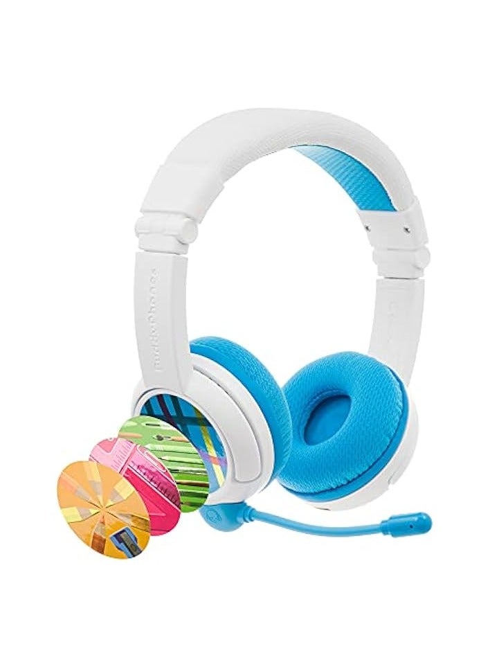 بروماس سماعات الرأس التعليمية للأطفال التي تحدد مستوى الصوت مع ميكروفون بوم، صوت آمن لتعزيز الصوت، سماعات بلوتوث للدراسة، قابلة للطي، قابلة للتعديل، عمر البطارية 20 ساعة - أزرق - Image 1