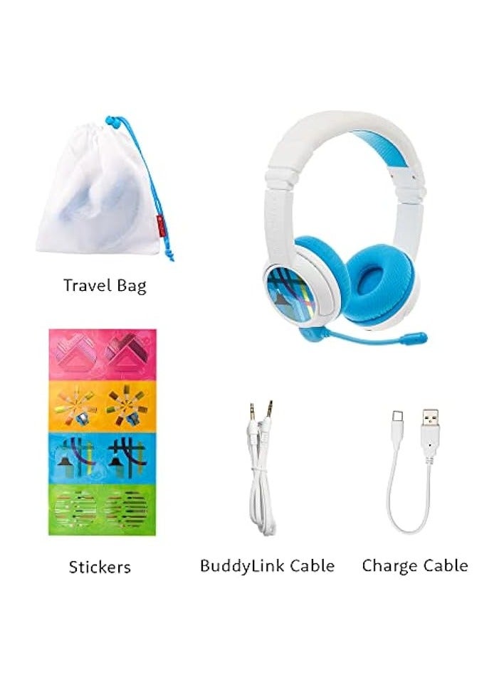 بروماس سماعات الرأس التعليمية للأطفال التي تحدد مستوى الصوت مع ميكروفون بوم، صوت آمن لتعزيز الصوت، سماعات بلوتوث للدراسة، قابلة للطي، قابلة للتعديل، عمر البطارية 20 ساعة - أزرق - Image 3