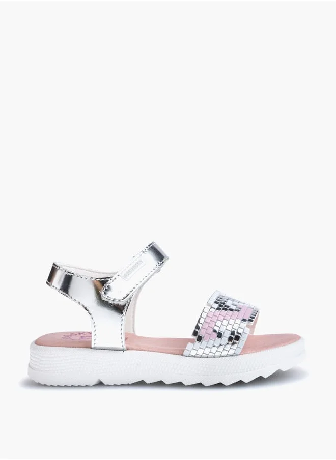 Pablosky Girls' Embellished Sandals with Hook and Loop Closure