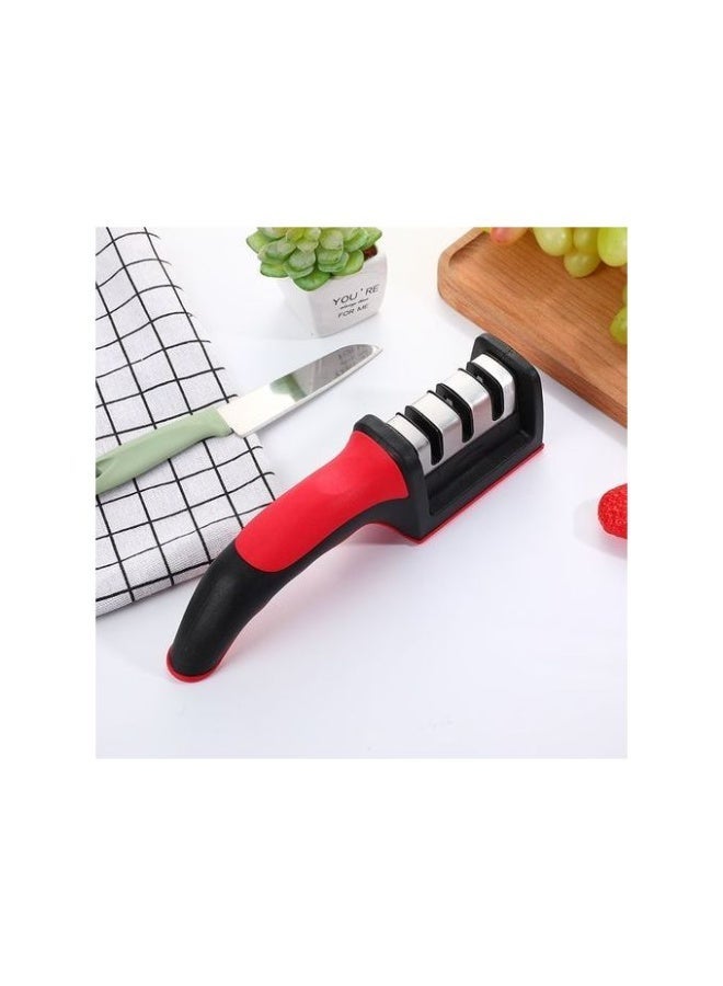 Professional 3-in-1 manual knife sharpener for sharpening knives and scissors with 3 stages, ergonomic and non-slip design, suitable for chefs and home use. - Image 3