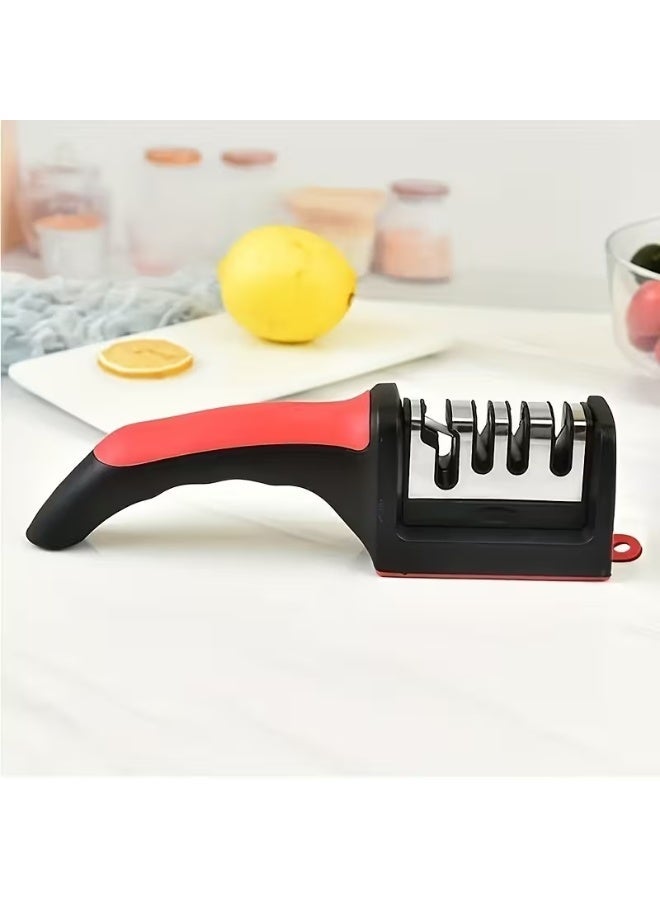 Professional 3-in-1 manual knife sharpener for sharpening knives and scissors with 3 stages, ergonomic and non-slip design, suitable for chefs and home use. - Image 4