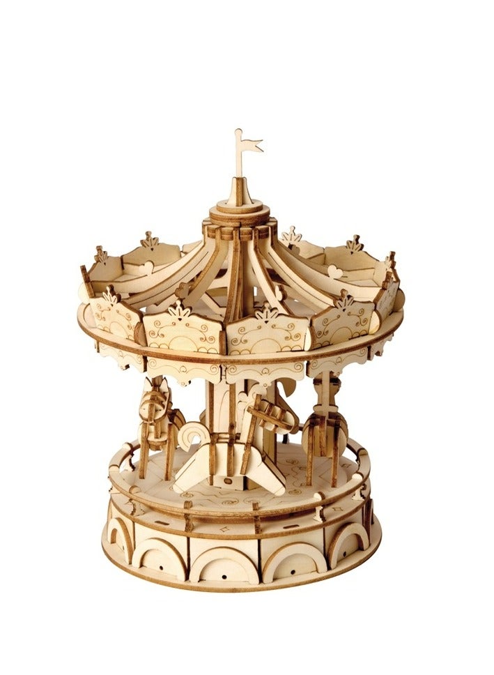 Robotime Rolife Merry-Go-Round TG404, Assembly Brain Teaser 3D Wooden Puzzle DIY Build Model Crafts Kits, Unique Home Decor Birthday Gifts for Teens or Adults - Image 1
