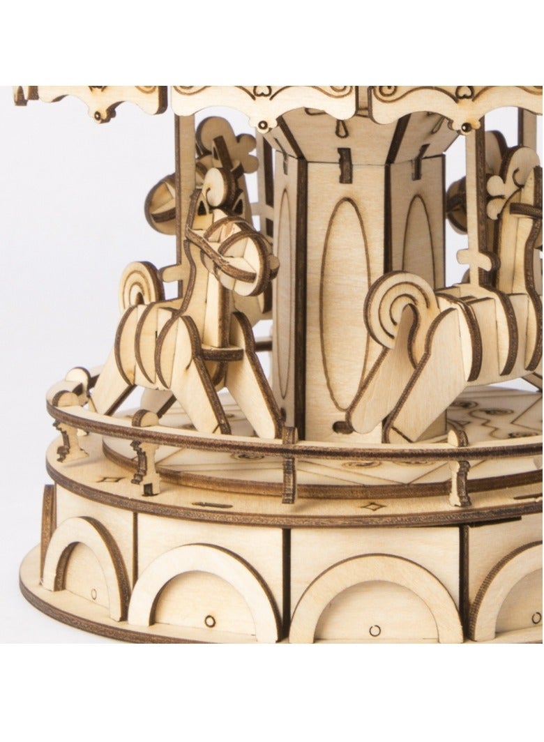 Robotime Rolife Merry-Go-Round TG404, Assembly Brain Teaser 3D Wooden Puzzle DIY Build Model Crafts Kits, Unique Home Decor Birthday Gifts for Teens or Adults - Image 3