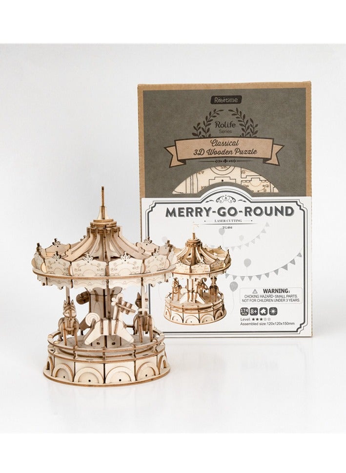 Robotime Rolife Merry-Go-Round TG404, Assembly Brain Teaser 3D Wooden Puzzle DIY Build Model Crafts Kits, Unique Home Decor Birthday Gifts for Teens or Adults - Image 5
