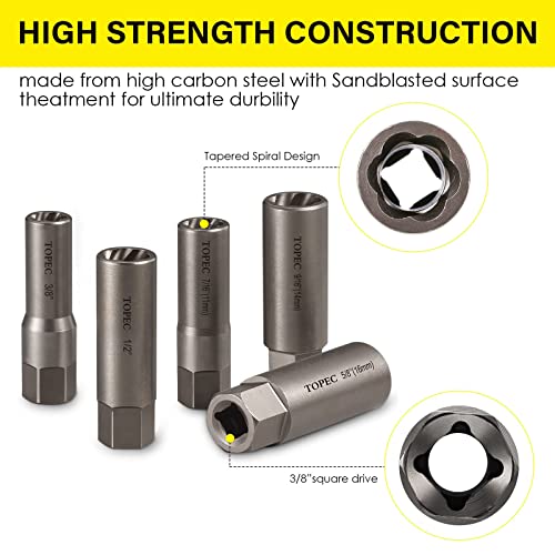 Topec 5-Piece Spiral Type Deep Extractor Set, Spark Plug Easy-out Set, for Removing Deeply trapped and Broken Bolts, Studs, Fittings, Threaded Pipes and Pins - Image 3