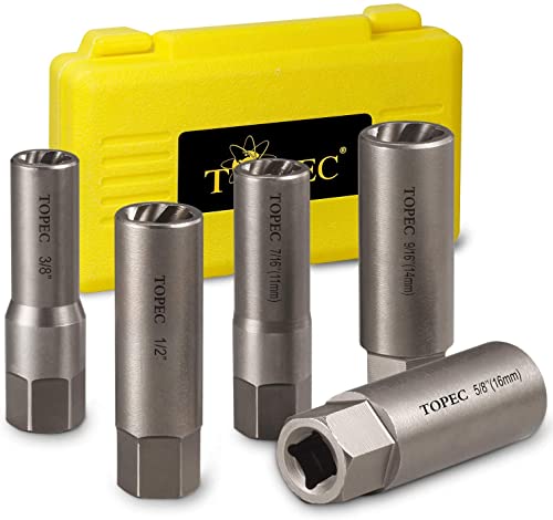 Topec 5-Piece Spiral Type Deep Extractor Set, Spark Plug Easy-out Set, for Removing Deeply trapped and Broken Bolts, Studs, Fittings, Threaded Pipes and Pins - Image 1