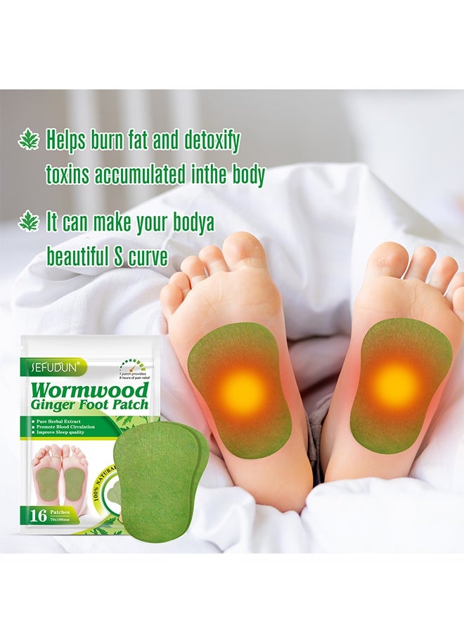 Sefudun 16 Patches Wormwood Ginger Foot Patch, Promote Blood Circulation, Improve Sleep Quality, Foot Pain Relief Patches - 70x100MM - Image 3