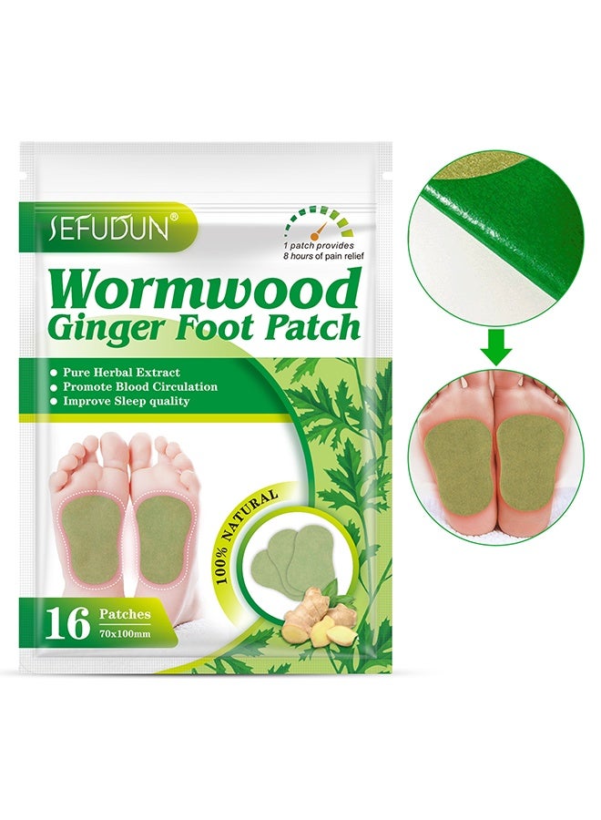Sefudun 16 Patches Wormwood Ginger Foot Patch, Promote Blood Circulation, Improve Sleep Quality, Foot Pain Relief Patches - 70x100MM - Image 1