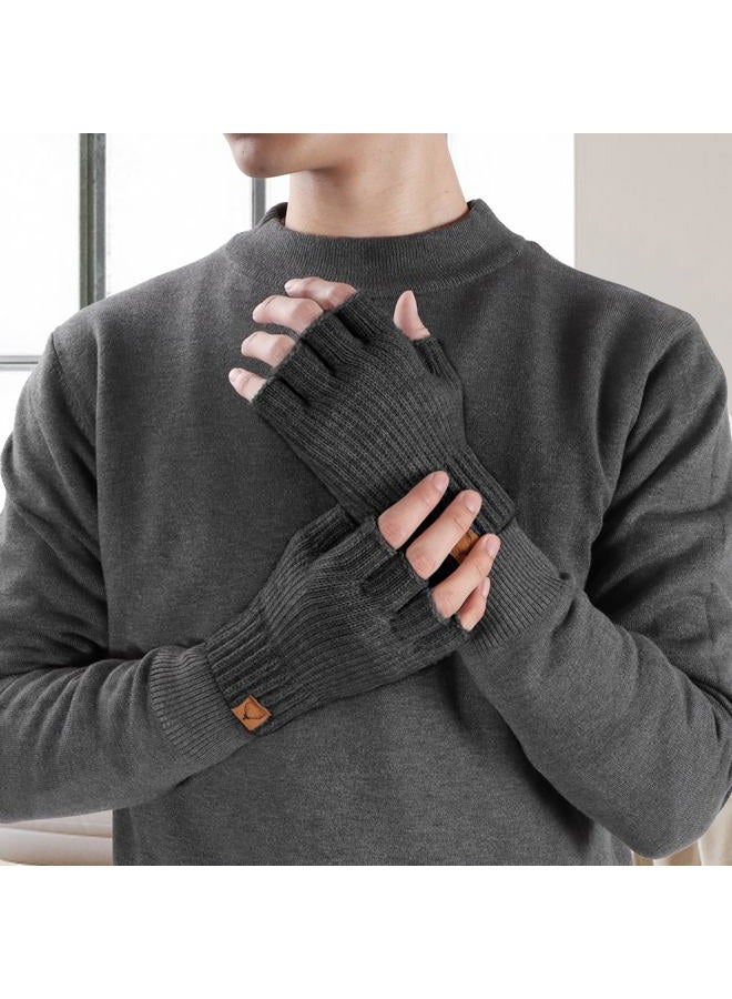LADES Fingerless Gloves Thermal Winter Gloves Warm Knitted Half Finger Gloves Mittens for Men Women Typing Driving Working - Image 2