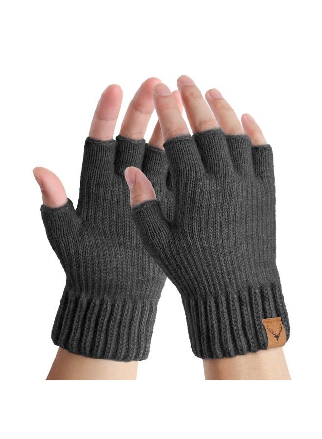 LADES Fingerless Gloves Thermal Winter Gloves Warm Knitted Half Finger Gloves Mittens for Men Women Typing Driving Working - Image 1
