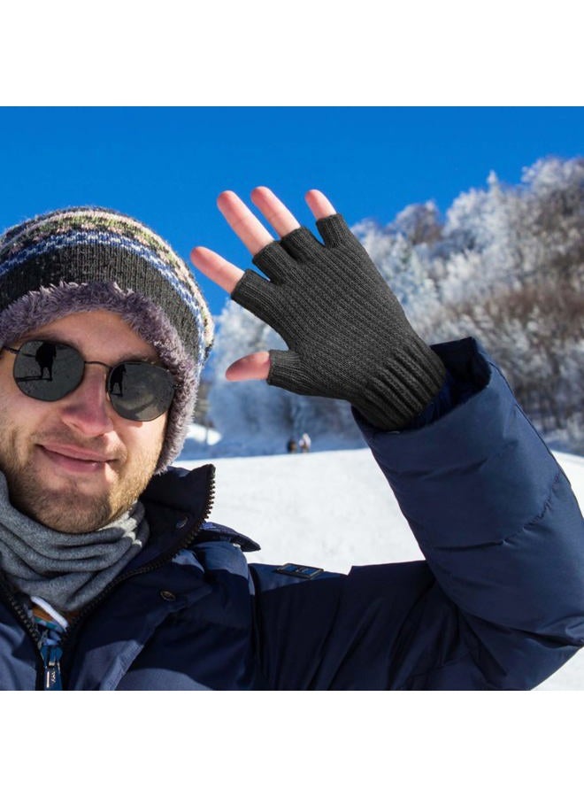 LADES Fingerless Gloves Thermal Winter Gloves Warm Knitted Half Finger Gloves Mittens for Men Women Typing Driving Working - Image 4